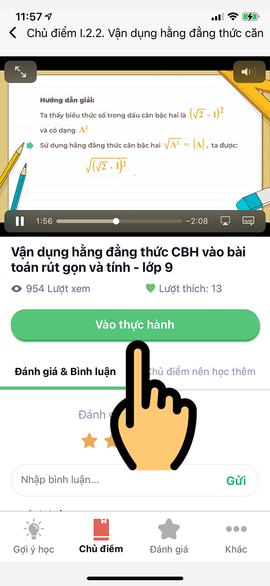Video bài giảng sẽ hiện ra
