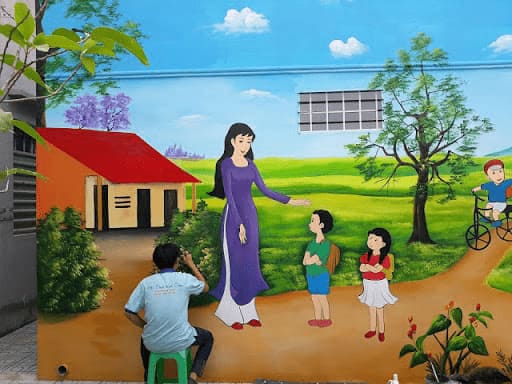 Vẽ tranh tường trường mầm non