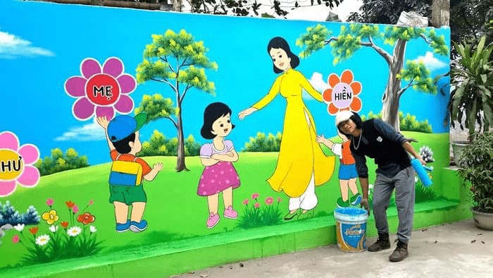 Vẽ tranh tường trường mầm non